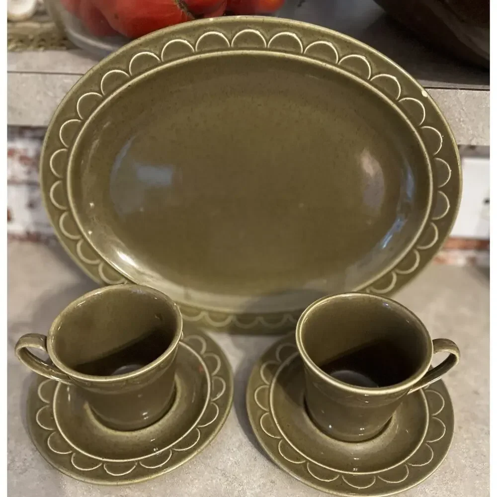 MCM‎ 70s Homer Laughlin Sheffield Granada Tray & Tea Cup Set Groovy Party Decor